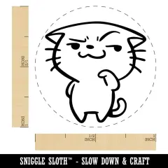 Cheeky Cartoon Cat Smirk Smile Self-Inking Rubber Stamp Crafting Planners Fuchsia