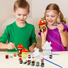 Paint Your Own Mini Fairy Garden House Gnome Statue Kit Mushroom Houses for Kids Home Yard Decor Summer Spring Art & Crafts Painting Project