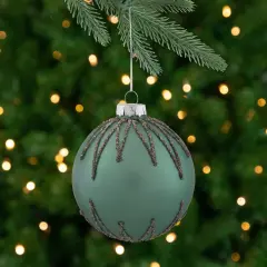 Northlight Matte Glass Ball with Glitter Starburst Christmas Ornament - 4" - Green