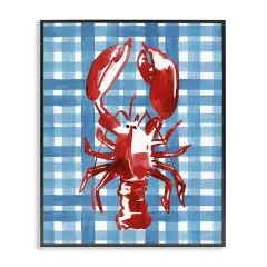 Stupell Industries Coastal Lobster on Plaid Framed Giclee Wall Art Design by Mercedes Lopez Charro