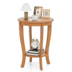 Costway 1/2 PCS 2-Tier End Table 18" Round Compact Sofa Side Nightstand with Storage Shelf White/Light Brown/Brown