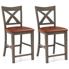 Costway 2/4 PCS 24" Counter Height Stools Bar Stools with Faux Leather Upholstered Seat