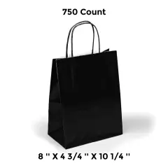 Glossy Tote Bags 8'' x 4 3/4'' x 10 1/4'' Durable Design Black