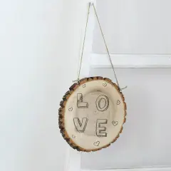 2 pcs 8-Inch wide Brown Natural Round Wood Plaques Hanging Signs Decorations