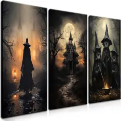 3 Piece Halloween Dark Witch Canvas Wall Art - 12x16 Inches