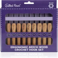 Wooden Crochet Hooks &ndash; 9 Piece Crochet Hooks Set with Stylish Beech Wood Ergonomic Crochet Hooks Handles & Steel Hook Heads (2mm - 6mm)