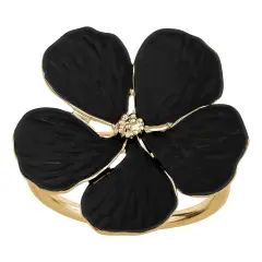 Flower Napkin Rings Set of 6 Black & Gold