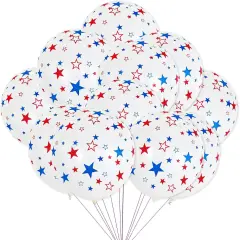 12 Inch Printed Star White Balloons, 50 Pcs Printed Blue Red Star Latex Balloon for 4th of July Decorations Happy Birthday Festival Anniversary Independence Day Decoration Baby Shower Party Supplies