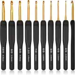 Black Gold Crochet Hooks Needles for Arthritic Hands, 2.0-6.0mm Crochet Hook Set Ergonomic Soft Grips Knitting Hook for Crochet Yarn Craft, Aluminum Knitting Crochet Supplies Kit