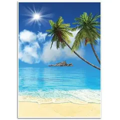 Tropical Beach Background - Photography Backdrop - Great for Studio, Booth, Party, Photo, Wedding, Business Use, 4.9 x 7.2 Feet Blue