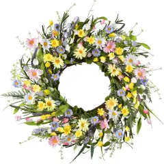 Summer Floral Artificial Daisy Wreath 24Inch Front Door Wreath with Colorful Daisy Summer Wreaths