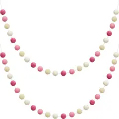 2 Pieces Wool Felt Rainbow Ball Garland Colorful Pom Pom 6.5 ft Long 24 Ball Garland for Easter Mardi Gras Halloween Thanksgiving Xmas Black History Month (Pink,Light Pink,Beige,White)