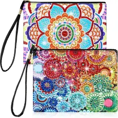 2 Pcs Diamond Painting Purses 5D DIY Diamond Painting Handbag Art Wristlet Clutch Bag for Women Makeup Gift (Elegant)