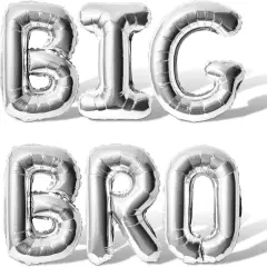 Letter Balloons - BIG BRO 16" Inch Alphabet Letters Foil Mylar Balloon Baby Shower or Birth Announcement Photo Shoot Balloon Banner (Silver)
