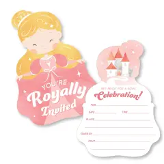 Big Dot of Happiness Princess Birthday Invitations, You're Invited Pink Royal Princess-Shaped Party Fill-In Invitation Cards with Envelopes, Set of 12