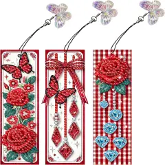 3pcs Flower, Butterfly Diamond Painting Bookmark Kits for Adult