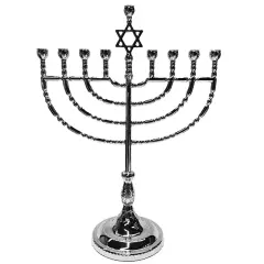 Aristocratic Metal Star of David Menorah By Kinor Decor Antique Brass