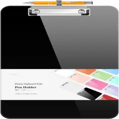 Plastic Clipboard with Pen Holder, [10% Thicker] Clip Boards 8.5x11 with Low Profile Clip, Cute Hanging Clipboard, Standard Letter Size A4 for Women Kid Teacher, Office & School Supplies, Black