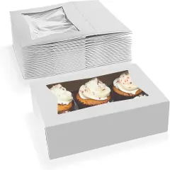 Cupcake Boxes 8" x 5.75" x 2.5" - Auto Pop-Up Bakery Boxes with Window (Pack of 25) - Made in the USA