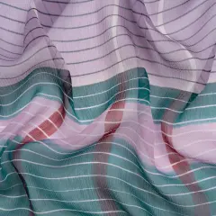 1 Panel Teal, Lavender and Burgundy Geometric Striped Crinkled Silk Chiffon Lightweight 54 Inch Width