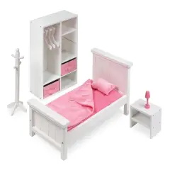 Badger Basket Bedroom Furniture Set for 18 inch Dolls - White/Pink