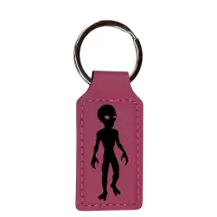 Keychain - Rectangle - Alien - Leather 3" x 1 3/4" Pink/Black