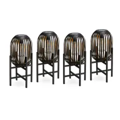 Set of 2/4 Black Metal Stripes Solar Powered Edison Bulb Outdoor Lantern with Stand