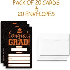 20 Cards with Envelopes, graduation party invitations 2025, 2025 College, High School, University Grad Celebration.（027） (black+orange)