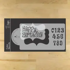 Happy Birthday Plaque Cake Stencil | C887 by Designer Stencils | Cake Decorating Tools | Baking Stencils for Royal Icing, Airbrush, Dusting Powder | Reusable Plastic Food Grade Stencil for Cakes | Easy to Use & Clean Cake Stencil