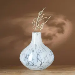 Decorative Splutter Round Glass Vase White