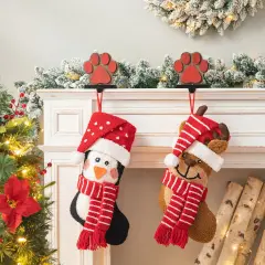 Set of 2 19.00"L Chrismas Decor Hooked Stockings Penguin & Reindeer