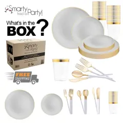 Gray with Gold Organic Disposable Plastic Tableware Set (120 Settings)