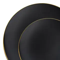 Black with Gold Rim Organic Round Disposable Plastic Dinnerware Value Set (120 Guests)