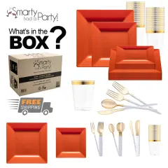 Burnt Orange Square Disposable Plastic Tableware Set (120 Settings)