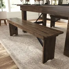 Merrick Lane Tinsley 60" x 12" Solid Pine Folding Farmhouse Style Bench, Rustic Pinewood Folding Dining Bench with Locking Legs Antique Rustic