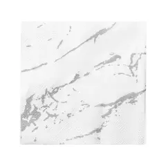 Durable White with Silver Marble Paper Beverage/Cocktail Napkins (600 Napkins)