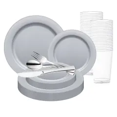 Matte Steel Gray Round Disposable Plastic Wedding Value Set (120 Settings)