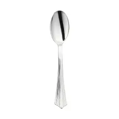 Shiny Metallic Groove Silver Plastic Spoons (600 Spoons)