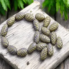 *10* 13x8mm Gold Washed Opaque Teal Metallic Pine Cone Beads