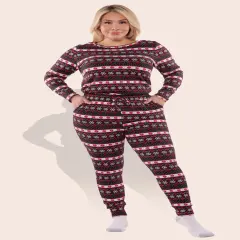 Women's Plus Size Holiday Fleece Lined Jumpsuit Onesie Black & Red