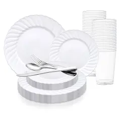 White Flair Plastic Wedding Value Set (144 Settings)