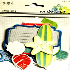 S.E.I On The Coast Chiplets Glittered Chipboard Ephemera