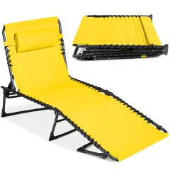 Best Choice Products Patio Chaise Lounge Chair, Outdoor Portable Adjustable Pool Recliner w/ Pillow Yellow