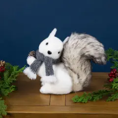 Northlight Sitting Squirrel with Frosted Pinecone Christmas Figurine - 8" White