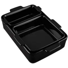 Best Choice Products Ceramic Bakeware Set of 3 Casserole, Loaf, and Square Dishes w/ Handles Black Licorice