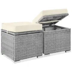 Best Choice Products Set of 2 Wicker Ottomans, Multipurpose Furniture w/ Removable Cushions, Steel Frame Cream/Gray