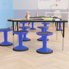 Emma and Oliver Saylor Height Adjustable Active Motion Stool for Kids with Weighted Rubber Non-Slip Bottom Blue