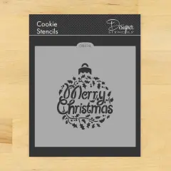 Merry Christmas Holly Ornament Cookie & Craft Stencil | CM074 by Designer Stencils | Cookie Decorating Tools | Baking Stencils for Royal Icing, Airbrush, Dusting Powder | Craft Stencils for Canvas, Paper, Wood | Reusable Food Grade Stencil