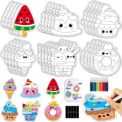 30 Sets Summer Dessert Arts Crafts Coloring Magnets Kits for Fridge Kids Color Your Own Ice Cream Donut Cupcake DIY Magnetic Sweet Treat Crafts