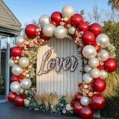 Red White Balloon Garland Dark Red Double Stuffed Balloons Arch Kit